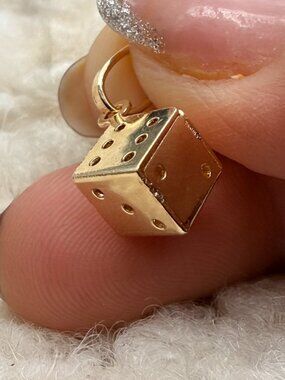 14K Yellow Gold Hollow Dice Pendant